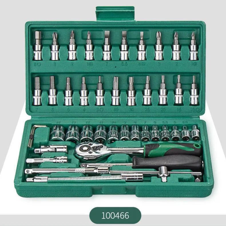 13 mm socket wrench set in green housing for auto repair and household tool kit