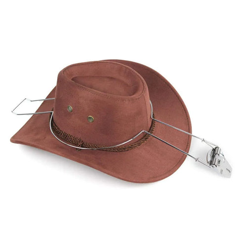 Brown car-shaped freestanding hat and coat stand with chrome-plated metal details