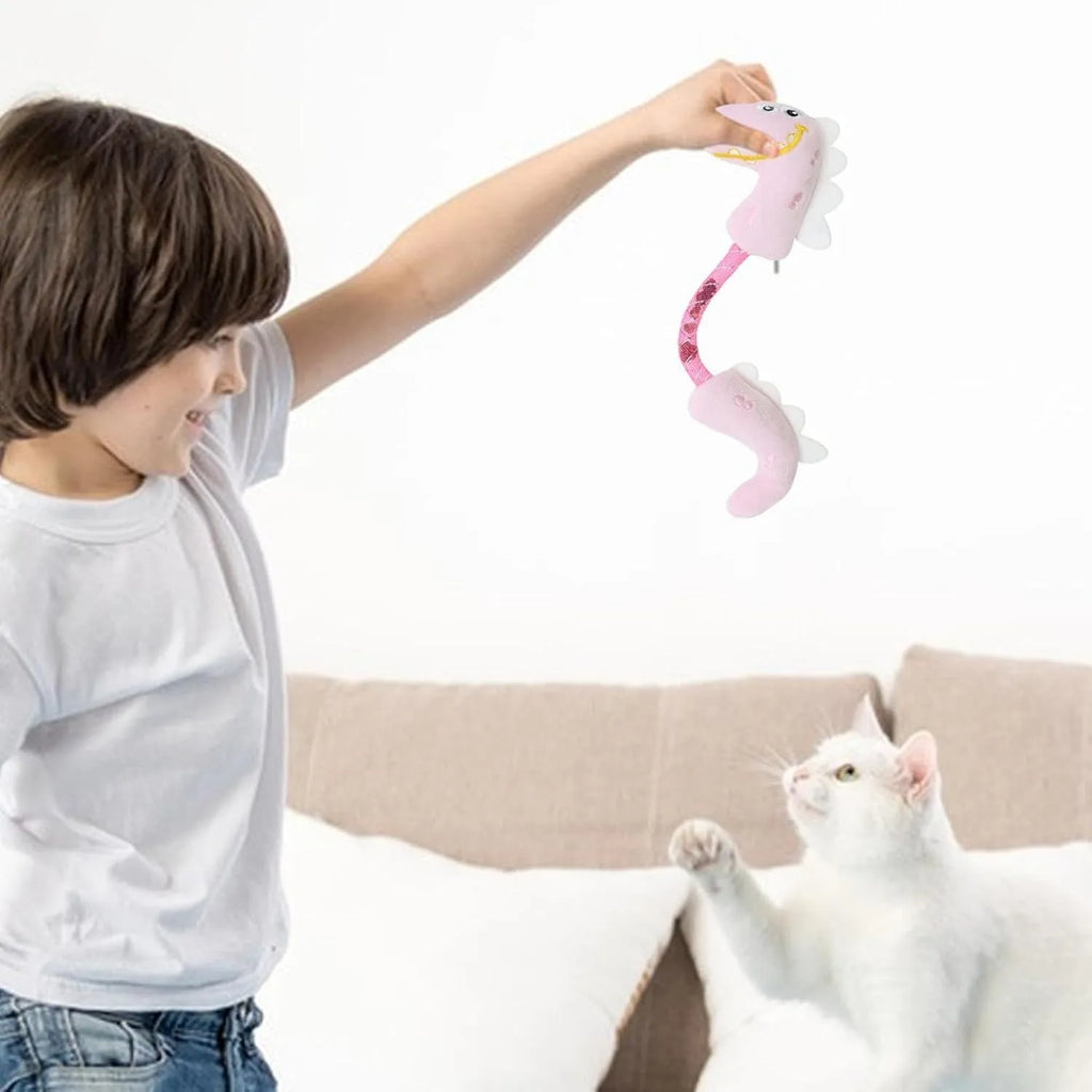 Cat toy bundle with chew toy, catnip ropes, springs and kicker in pink, purple or yellow measuring 23 by 6 cm