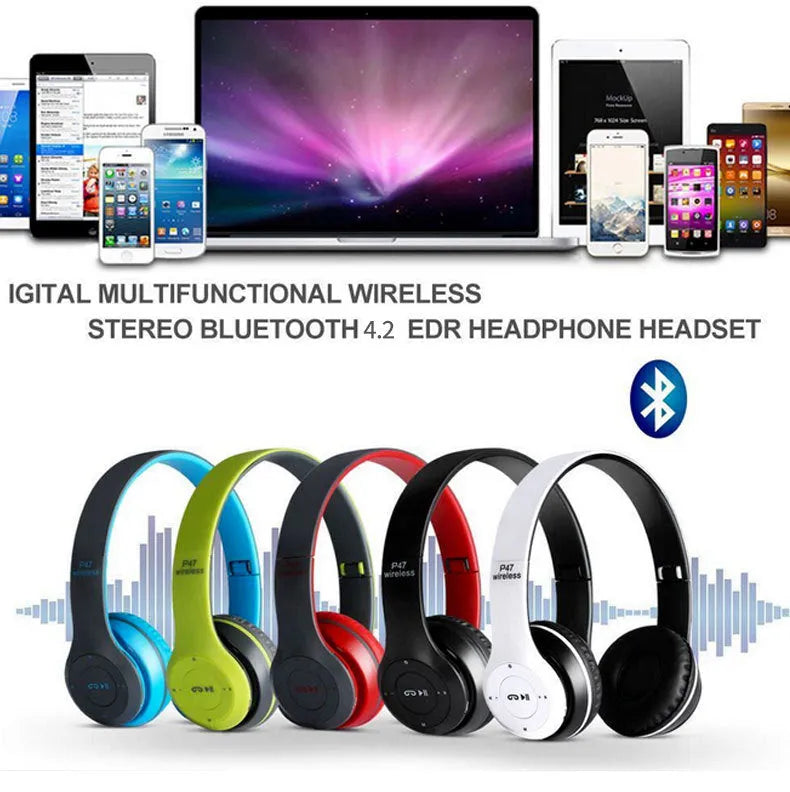 P47 wireless gaming headset in black with Bluetooth connectivity, over-ear design