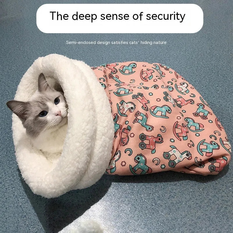 Lambswool thickened pocketable cat nest 55x45cm in green with white inner lining for small dogs