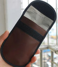 Black microfiber Faraday cage bag for blocking phone and card signals, shown closed.
