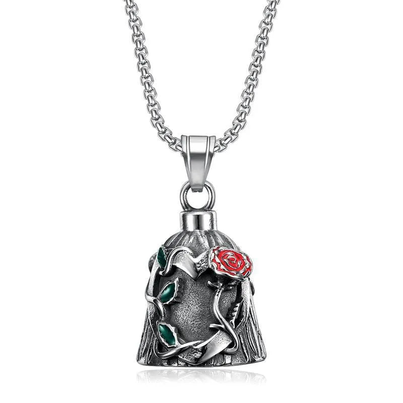 Titanium steel vintage motorcycle lucky bell with geometric shape and double-sided epoxy rose decoration