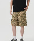American retro workwear shorts in camouflage pattern with cotton construction and loose fit design