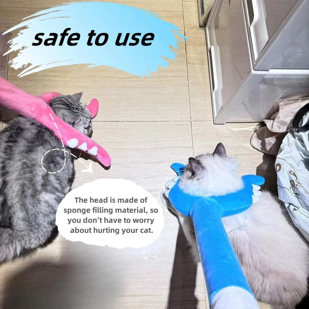 70 cm blue plush cat wand toy with foam-filled front section for interactive pet play