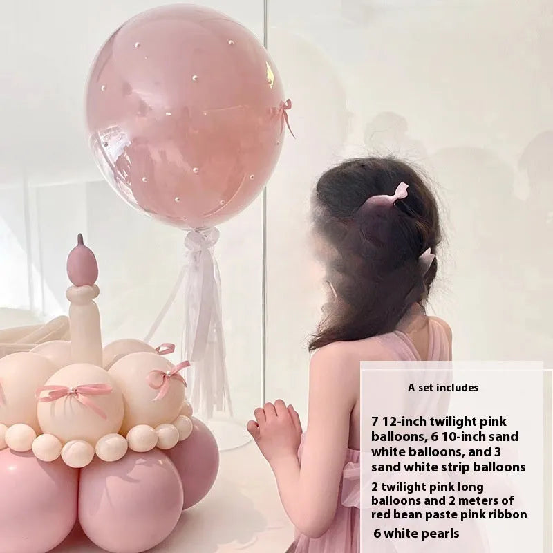 DIY balloon bouquet cake set with round balloons for party decoration and cake toppers