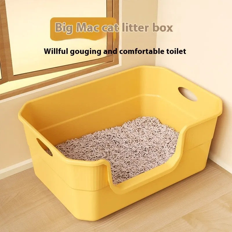 Oversized splash-proof cat litter box in PP, 50cm height, with semi-closed design, available in multiple colours, includes free litter spoon