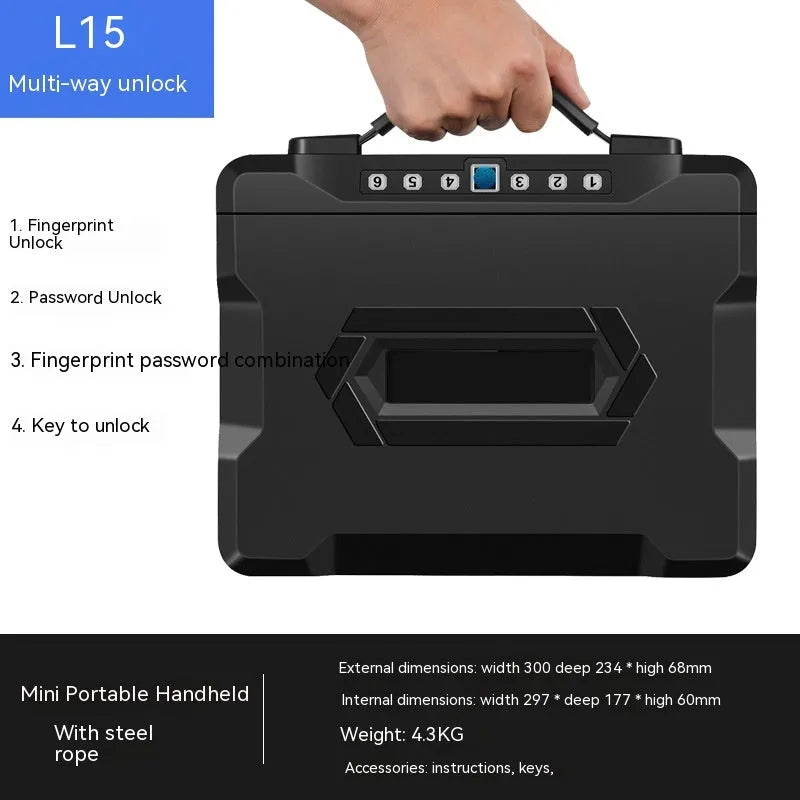 Portable metal safe box with mechanical key lock in silver colour