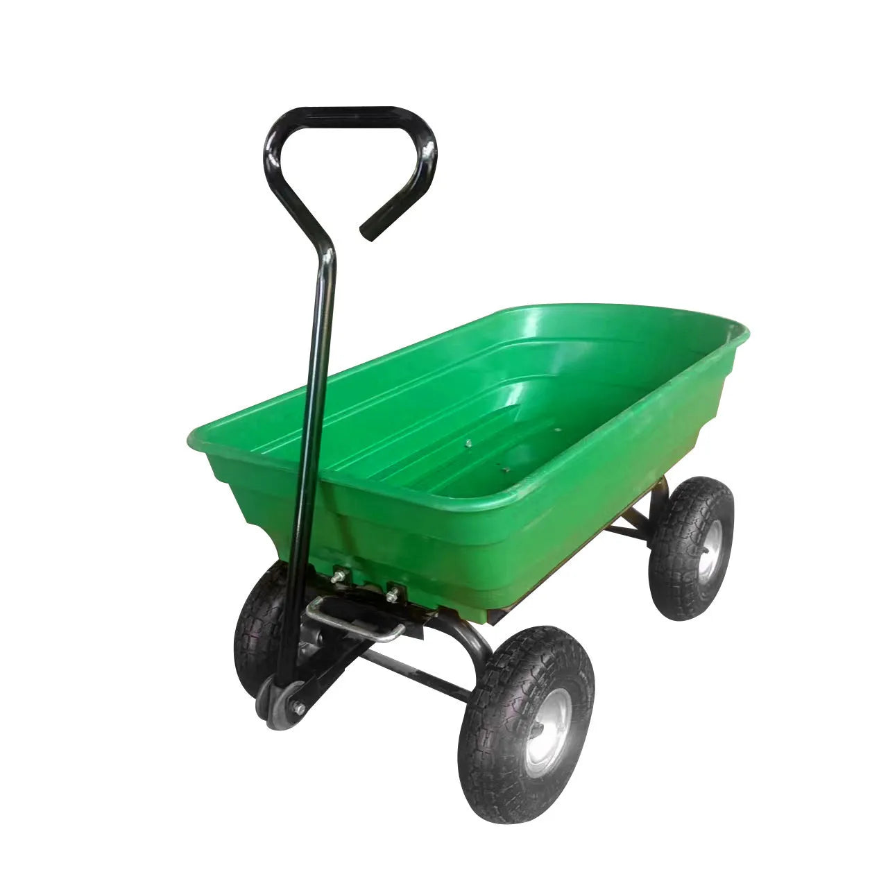 Green four-wheel plastic dump truck with a tipping bed, model TC2145.