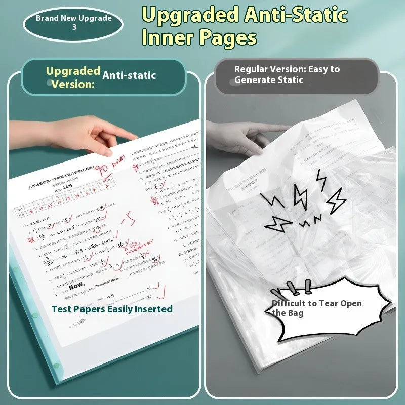 A3 test paper storage bag in translucent PP, multi-layer category folder clip with 0.48mm thickness and 30/40/60 page options.