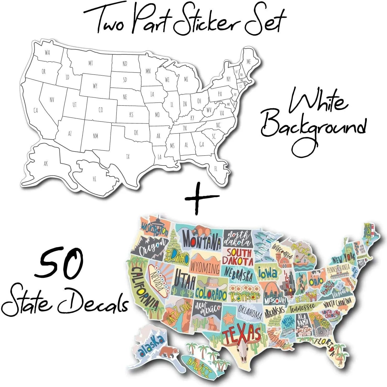 Travel themed world map car body sticker set with white background sheet