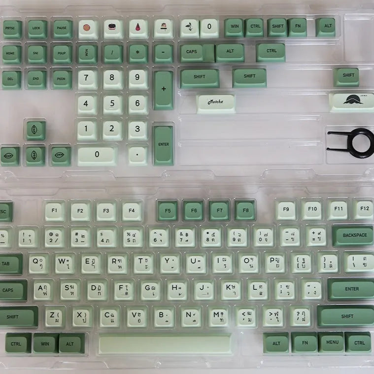 Matcha coloured PBT keycap set with 124 keys showing multiple language legend options
