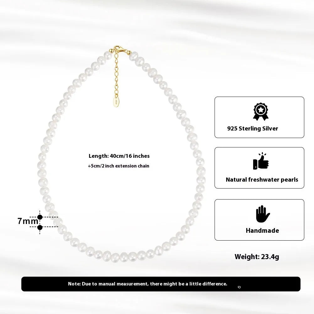 Women's adjustable silver necklace with natural freshwater pearls