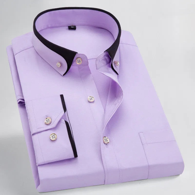 Men's stretch shirt in polyester fibre with long sleeves, available in multiple colours and sizes 38 to 44