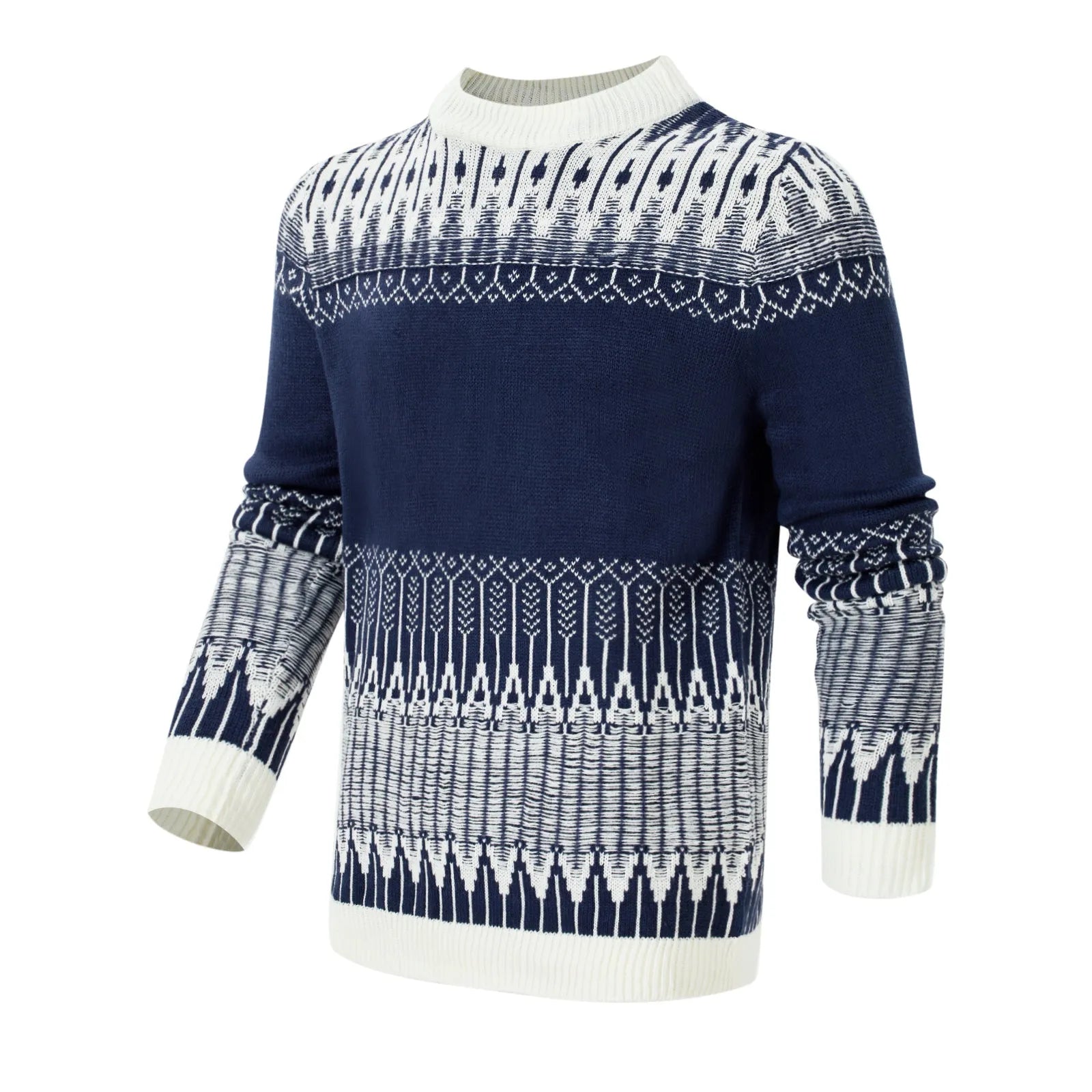Men's knitted long-sleeve pullover sweater in a selection of styles and sizes.