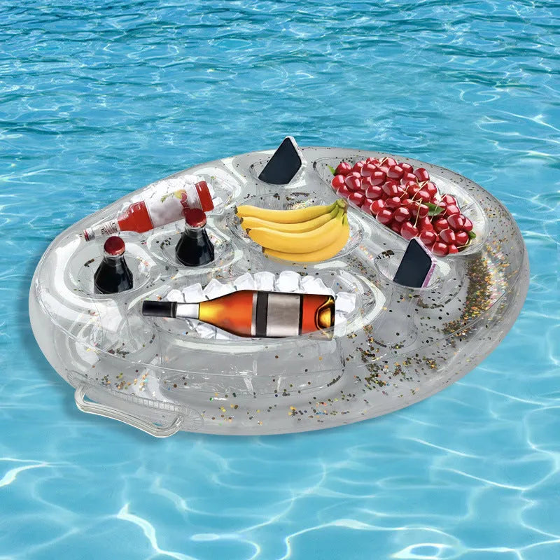 Inflatable white ice bar for parties with cup holders, shown at full size after inflation.