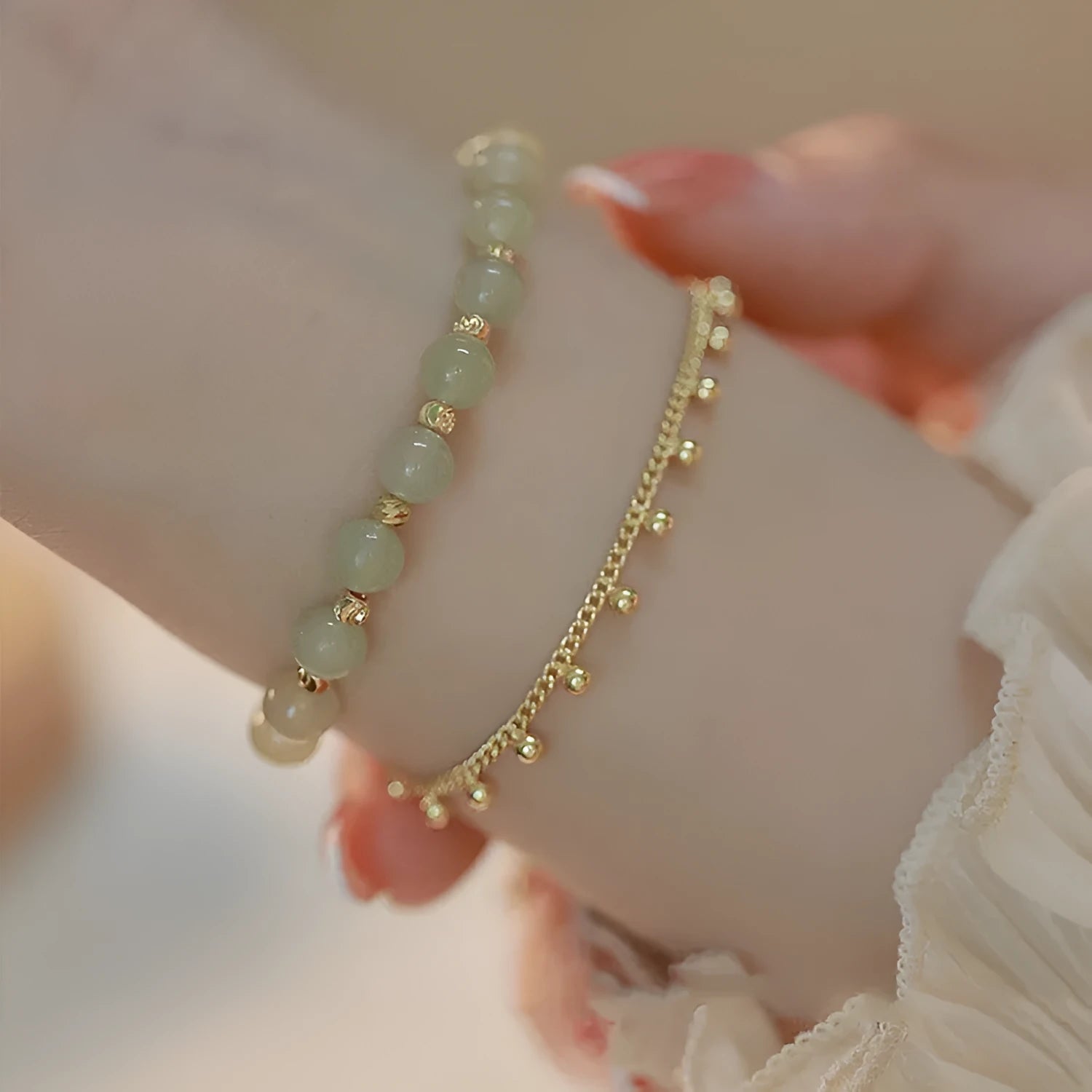 Hetian Jade bracelet with natural gemstone beads and princess running design