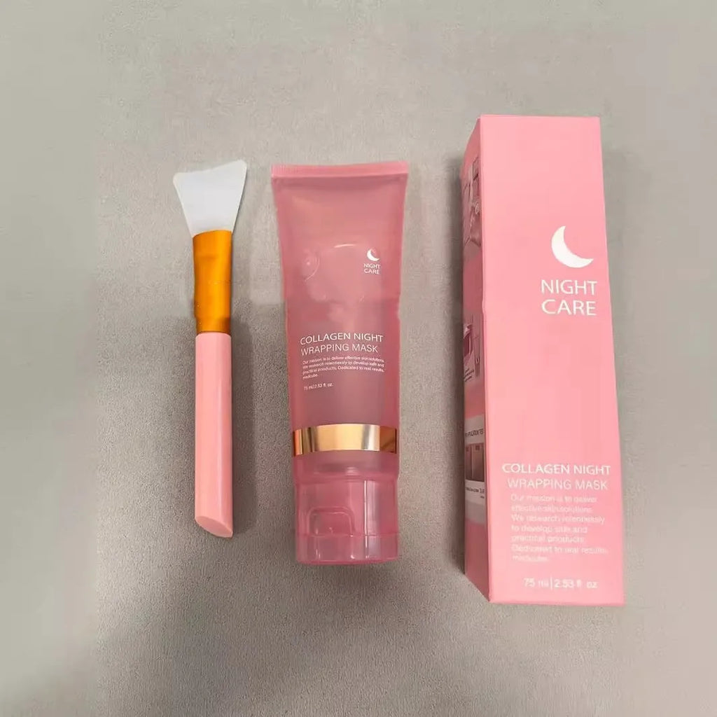 Collagen night face mask bottle with brush applicator for overnight skin repair