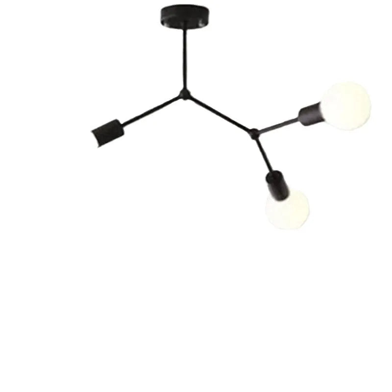 Nordic-style black iron ceiling chandelier with six extended arms against a white background