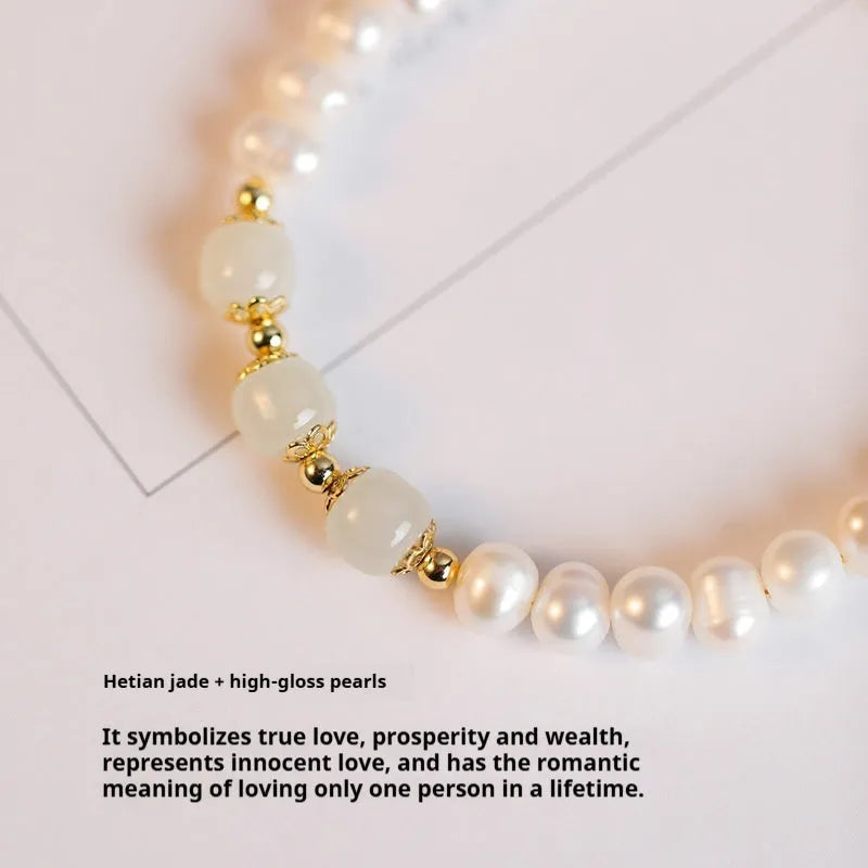 Freshwater pearl bracelet with electroplated diamond charms in Korean style design
