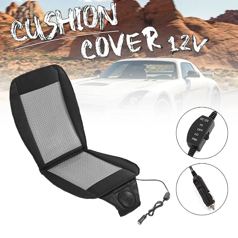Black and grey large grid car cool seat cushion, 12V summer cooling pad with fibre cover and EVA filler