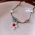Ethnic flower pendant necklace with adjustable 51-60cm chain, stone shell beads, and electroplated alloy construction