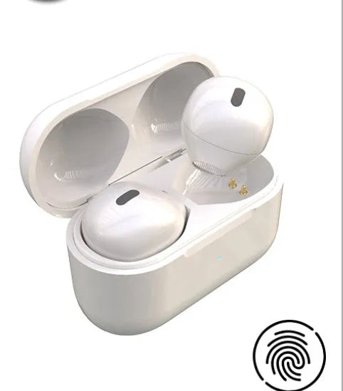 Miniature 9mm transparent Bluetooth earphone in skin tone, shown fitting discreetly in an ear.