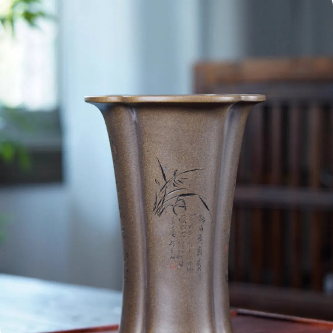 Zisha purple clay flowerpot with sharkskin texture and blue veins by Kuai Duohui, Chinese-style planter for flowers
