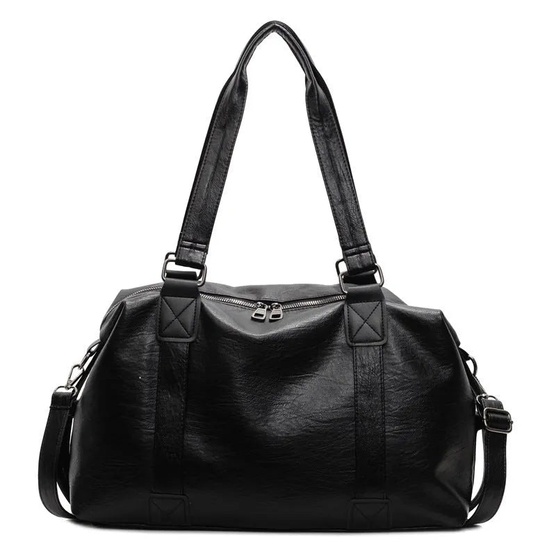 Lightweight PU crossbody sports gym bag in black with 20-35L capacity