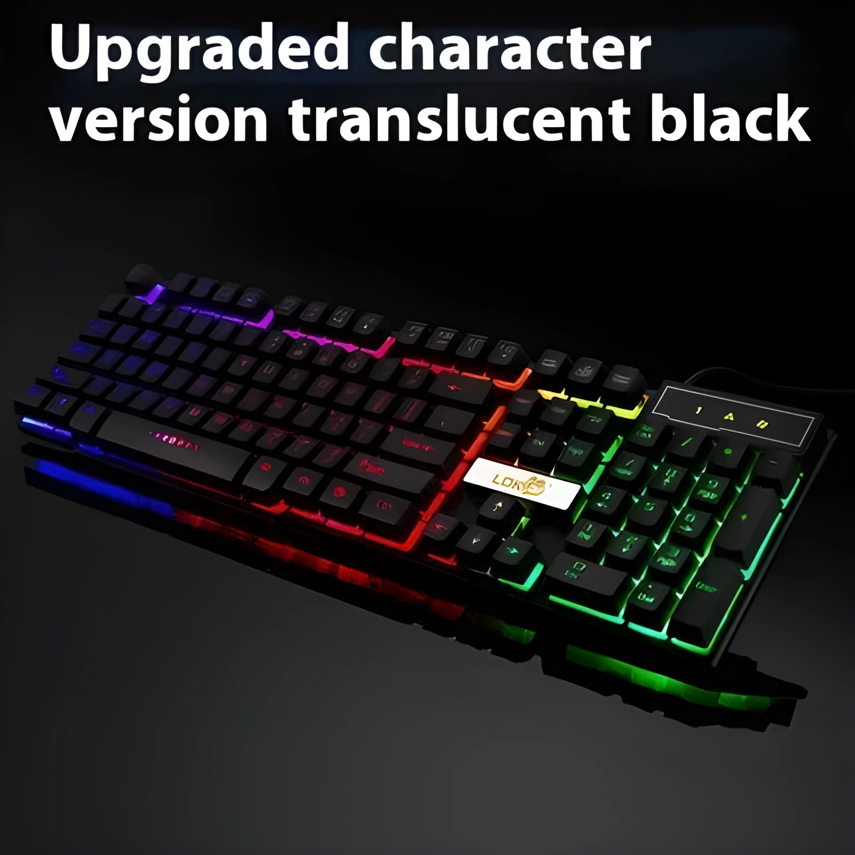 White glowing USB cable with USB-A and USB-C connectors for a gaming keyboard.