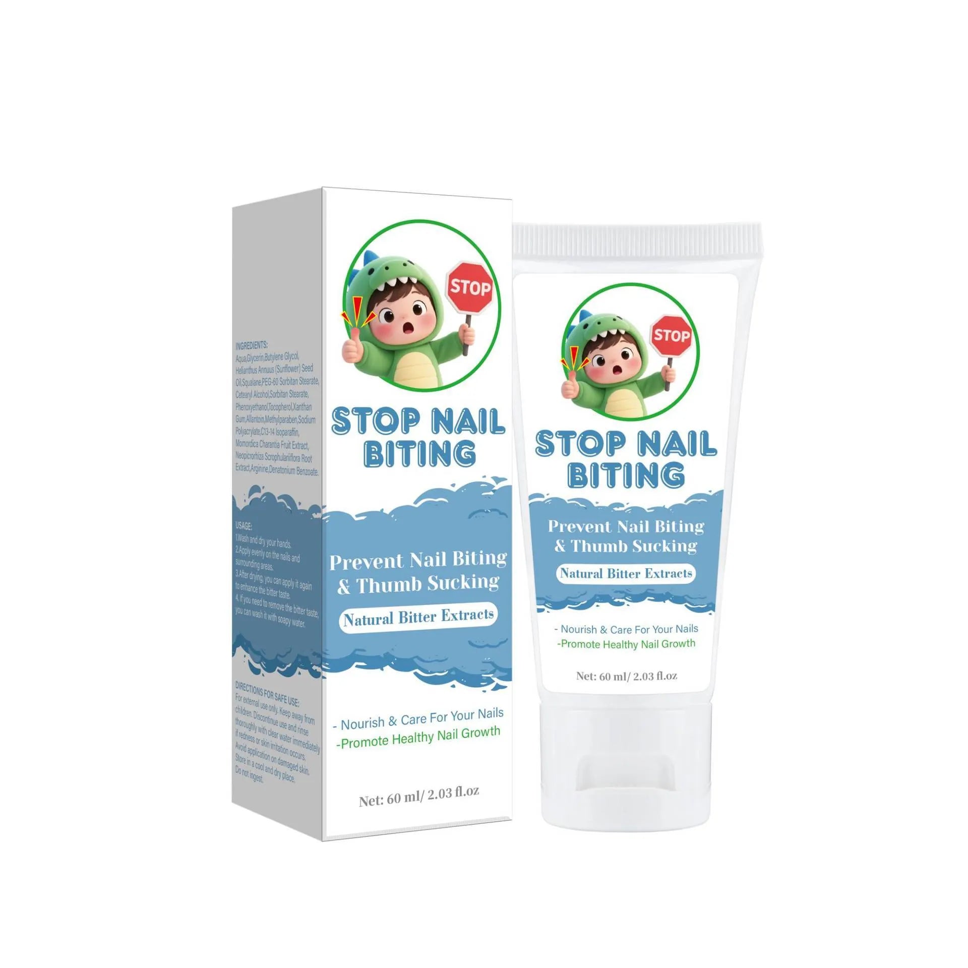 60ml nail biting treatment cream bottle in neutral packaging
