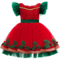 Children's colour-blocking princess dress with lace in D1557 red, suitable height 100-150cm, polyester fabric