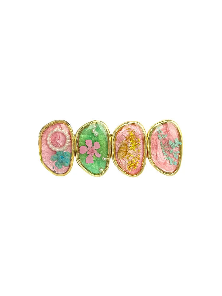Forest Fairy Korean style side bangs hair clip in pink, plastic and resin construction for women