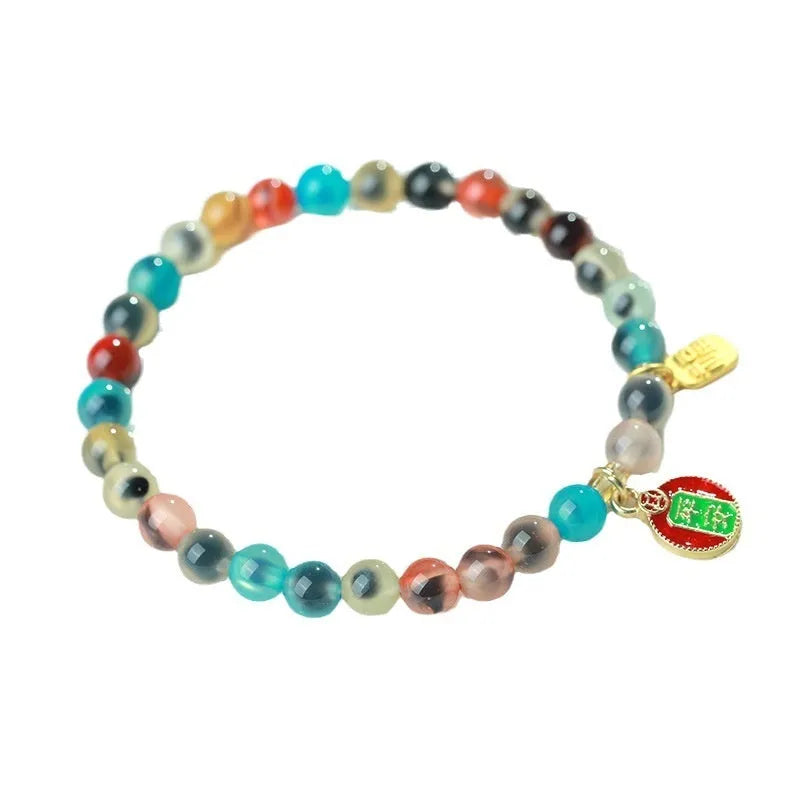 Women's agate and coloured glaze copper coin snake bracelet in geometric style with manual craftsmanship