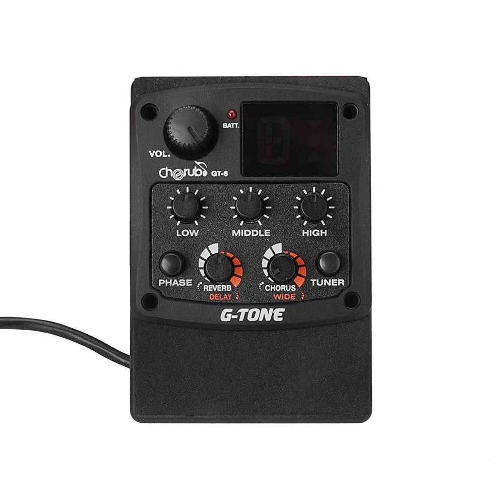 Black Cherub GT-6 acoustic guitar EQ and effects unit for soundhole mounting