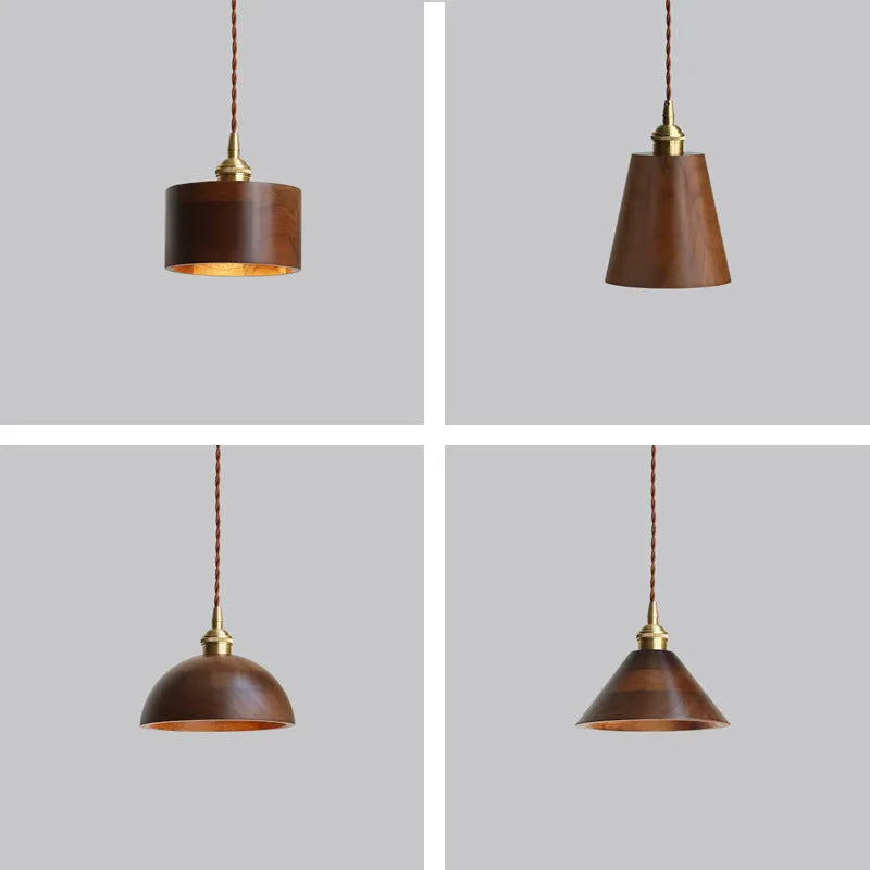 Black walnut single-head droplight chandelier with copper wood art construction and E27 lamp holder