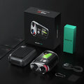 GenePro G1 black golf GPS rangefinder with AMOLED display showing distance measurement