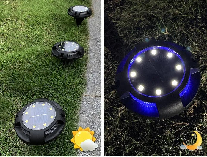 Black LED solar underground light, 11 x 4 x 13cm, for outdoor lawn and garden path use