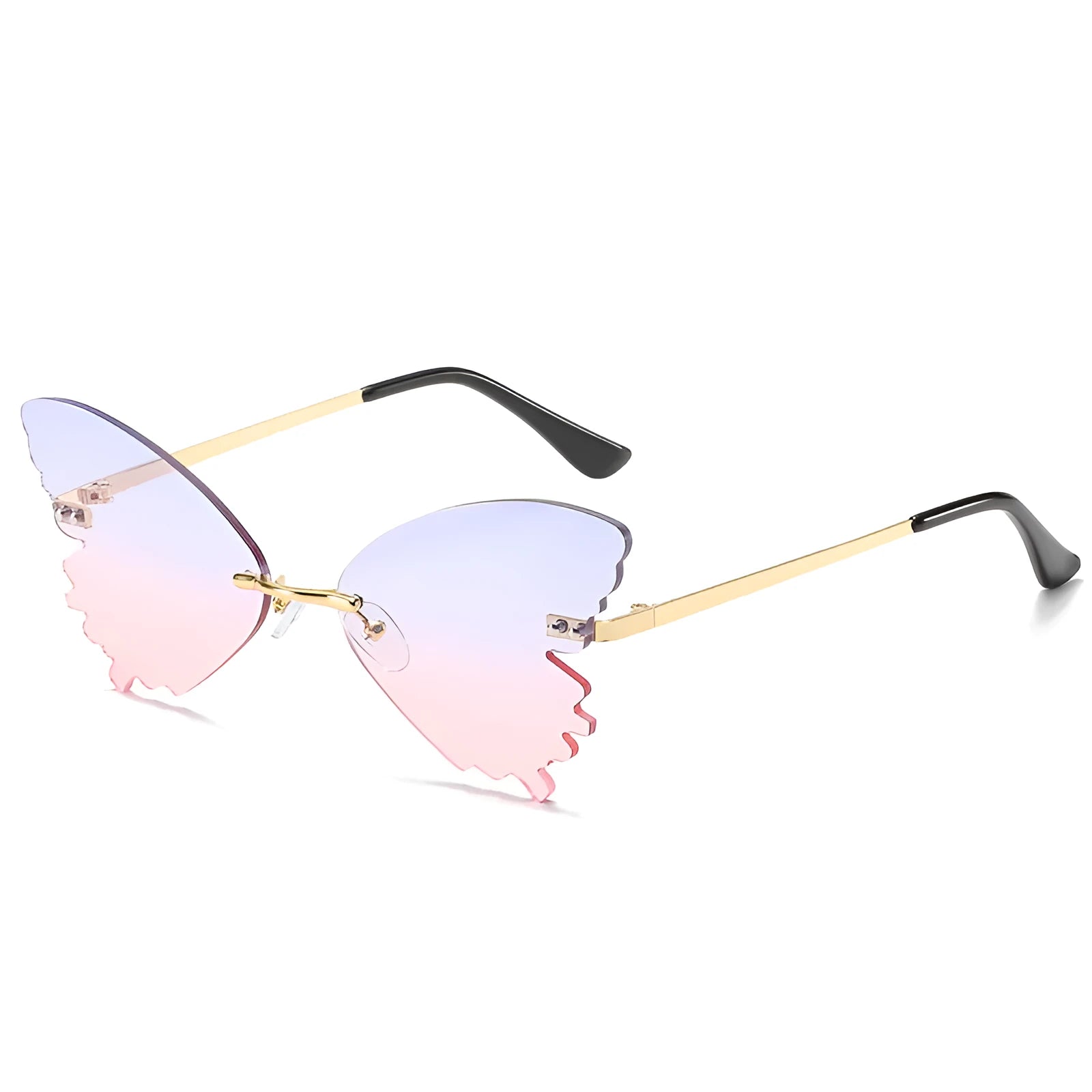 Butterfly rimless sunglasses in vintage style with UV400 protection and plastic metal frame