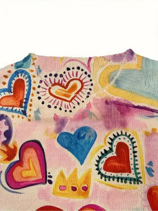 Loose-fit women's digital printed polyester top with lapel collar, shown in a graphic design.