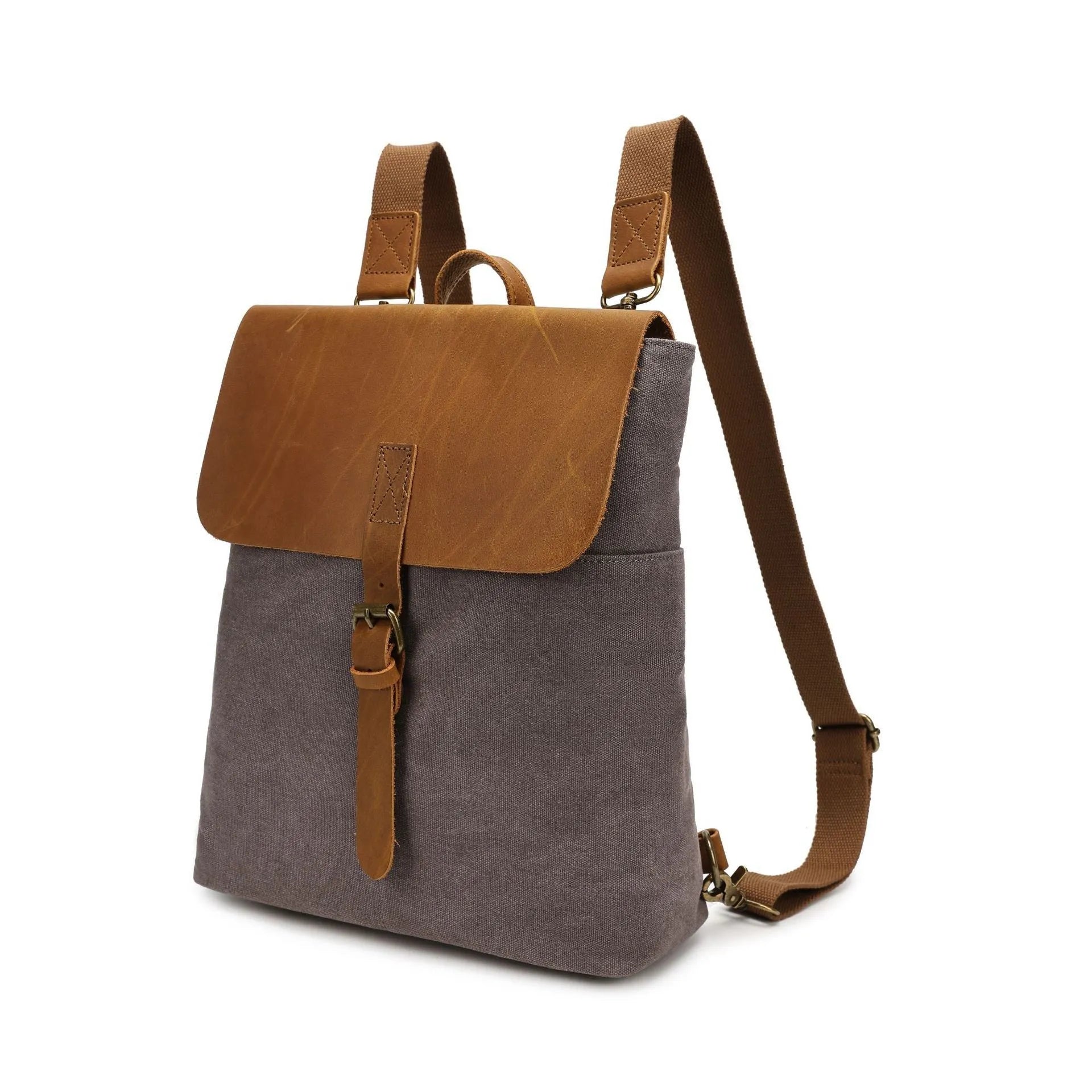 Minimalist waterproof canvas backpack with leather splicing in a choice of colours.