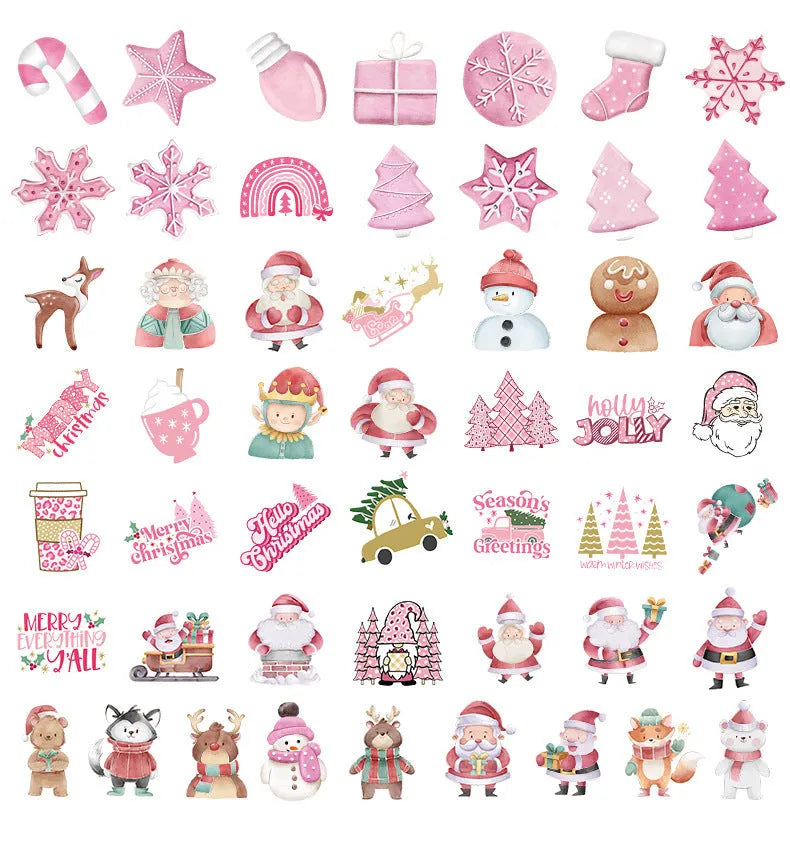 50 piece set of cute Christmas waterproof stickers ranging from 4 to 8 centimetres for car phone computer decoration