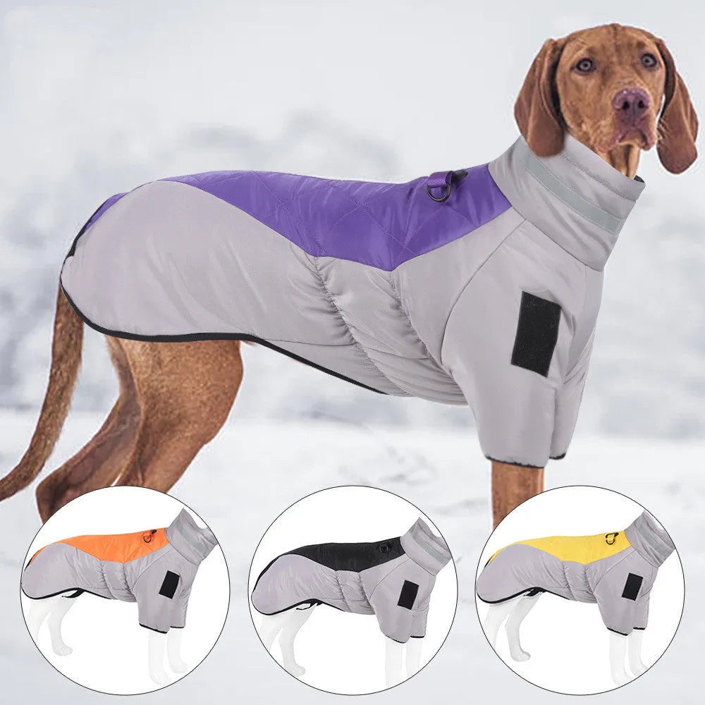 Grey black thickened reflective polyester cotton dog coat for large dogs