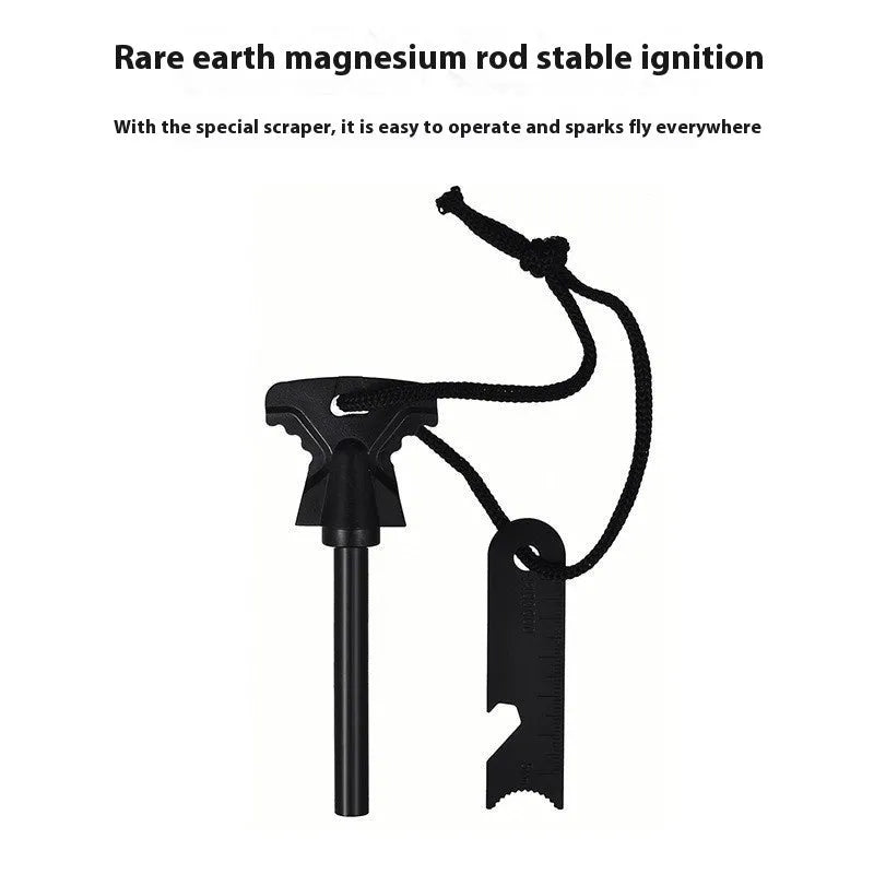 Butterfly-shaped stainless steel and ferrocerium fire starting survival tool with bottle opener.