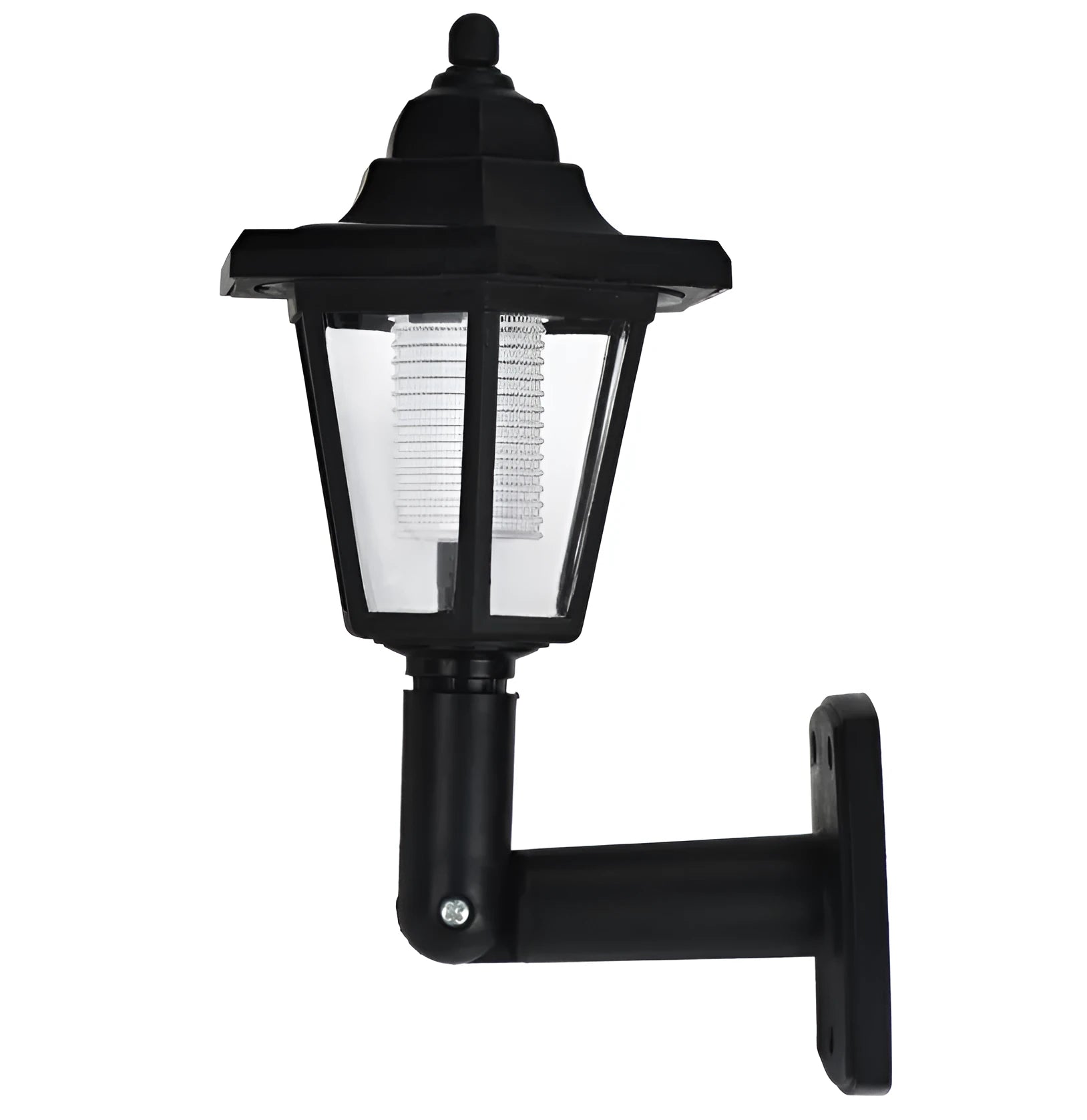 Black hexagonal solar-powered wall light with integrated solar panel and waterproof IP44 rating for outdoor use