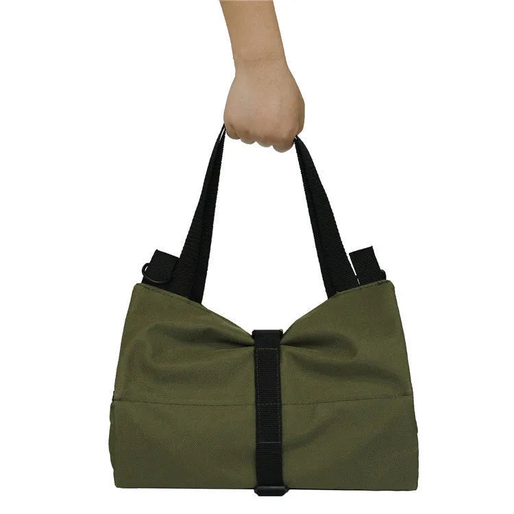 Car seat back storage bag in 600D Oxford cloth with zipper pockets, shown in Army Green, 29 x 49 cm