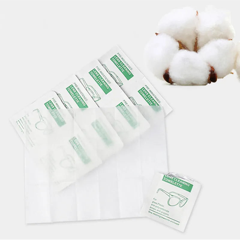 100 individually packaged quick-drying white wipes for cleaning glasses and optical lenses