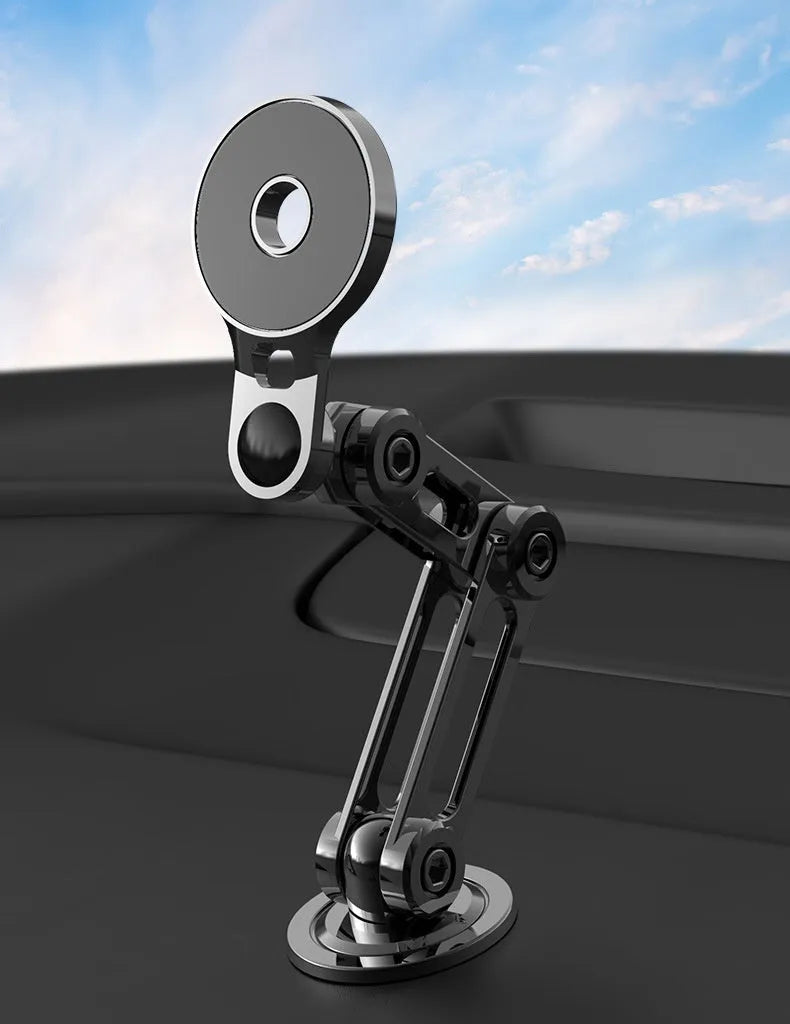Black magnetic car phone holder with adjustable clip mount for dashboard, windscreen or air vent installation