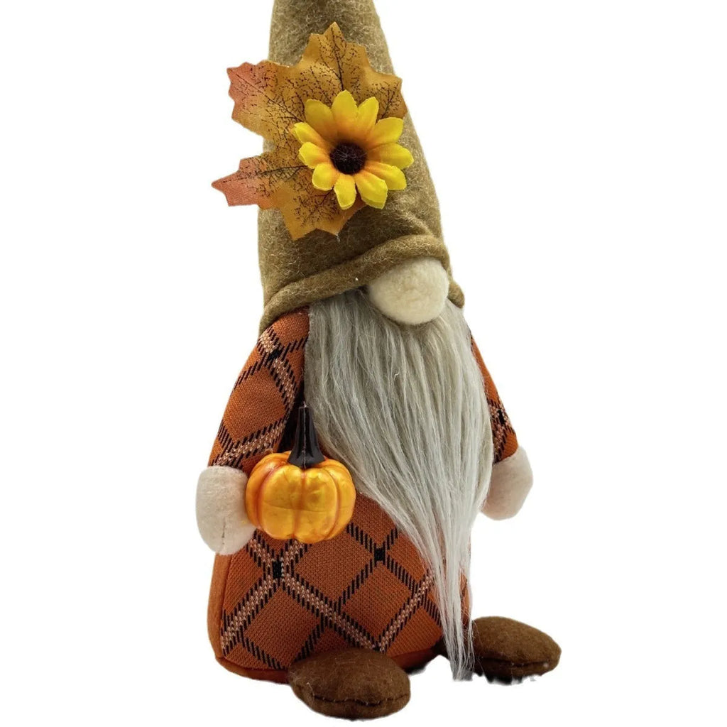 Harvest festival autumn pumpkin faceless doll in braid style with mixed fabric and plastic construction