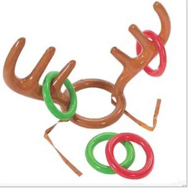 Inflatable reindeer antler hat ring toss game with 80cm antlers and 20cm PVC throwing rings for Christmas party